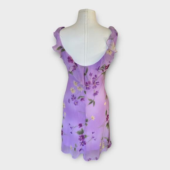 Vintage 90s Just Choon USA Purple Floral Empire Waist Dress Sheer Overlay sz 9 - Picture 9 of 12